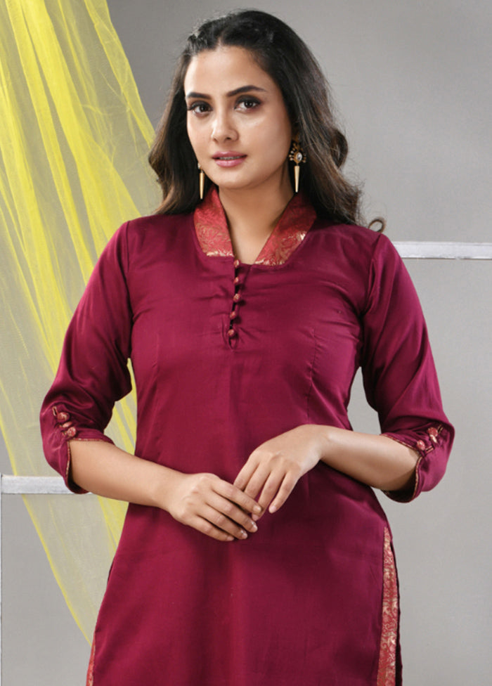 2 Pc Magenta Readymade Silk Kurti Set - Indian Silk House Agencies