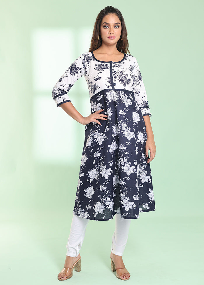 2 Pc Navy Blue Readymade Cotton Kurti Set