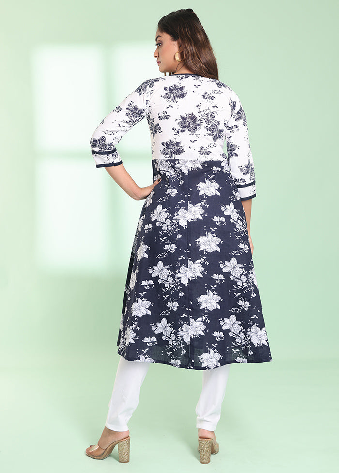 2 Pc Navy Blue Readymade Cotton Kurti Set