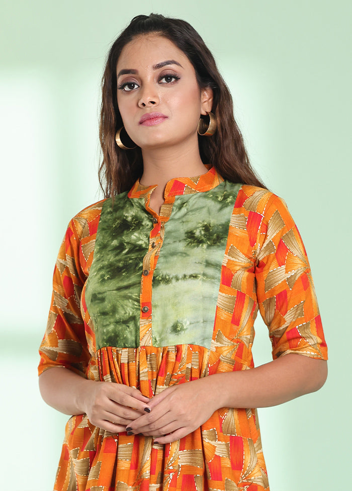 Orange Readymade Rayon Kurti