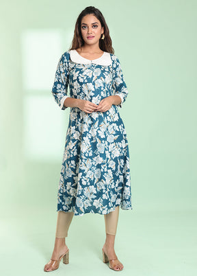 Teal Readymade Rayon Kurti