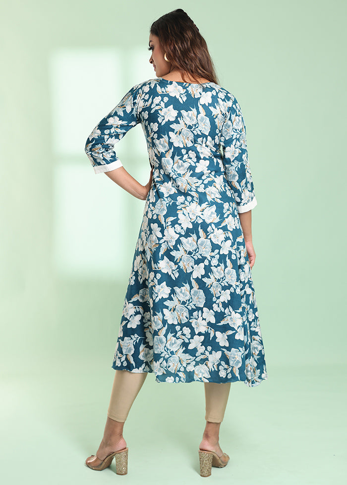 Teal Readymade Rayon Kurti