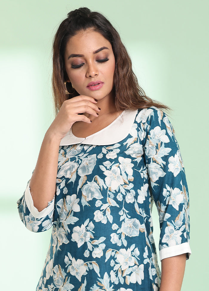 Teal Readymade Rayon Kurti