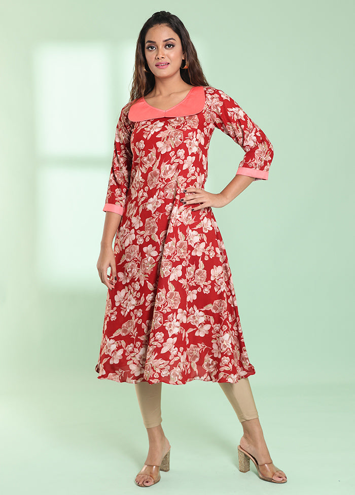 Red Readymade Rayon Kurti