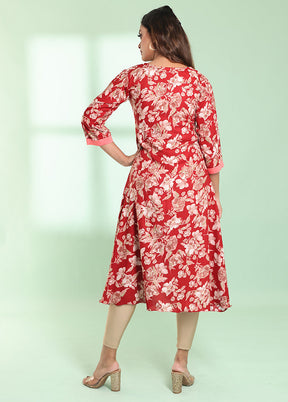 Red Readymade Rayon Kurti