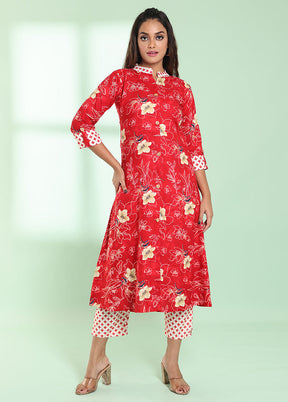 2 Pc Red Readymade Rayon Kurti Set