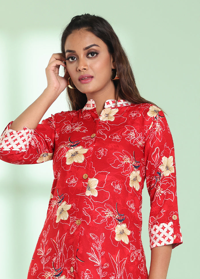 2 Pc Red Readymade Rayon Kurti Set