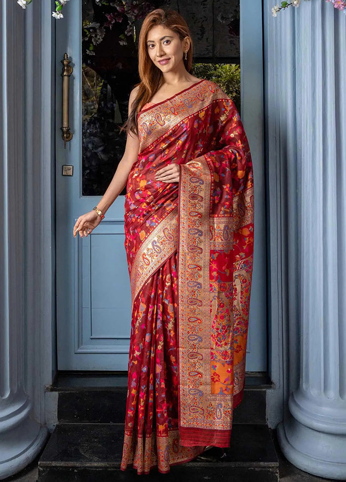 Red Spun Silk Saree With Blouse Piece - Indian Silk House Agencies