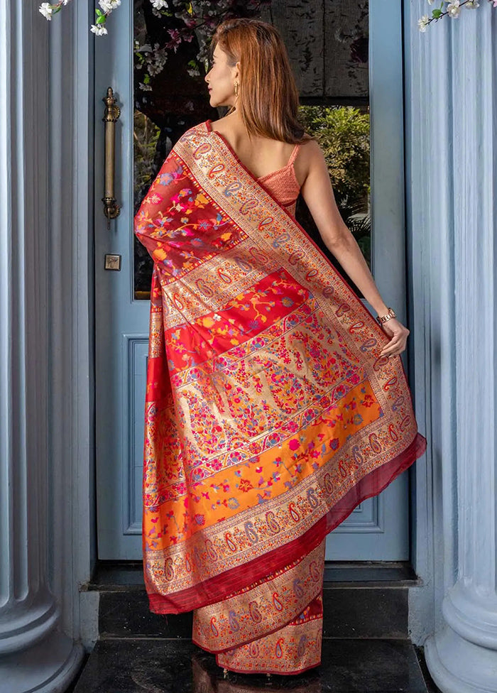 Red Spun Silk Saree With Blouse Piece - Indian Silk House Agencies