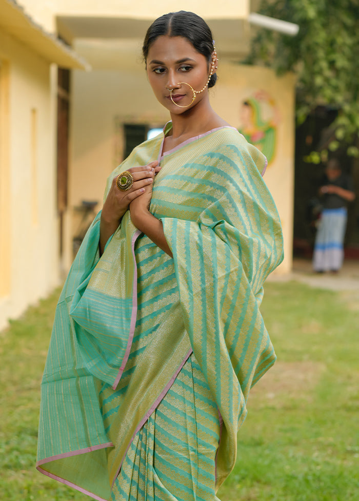 Mint Green Katan Pure Silk Saree With Blouse Piece