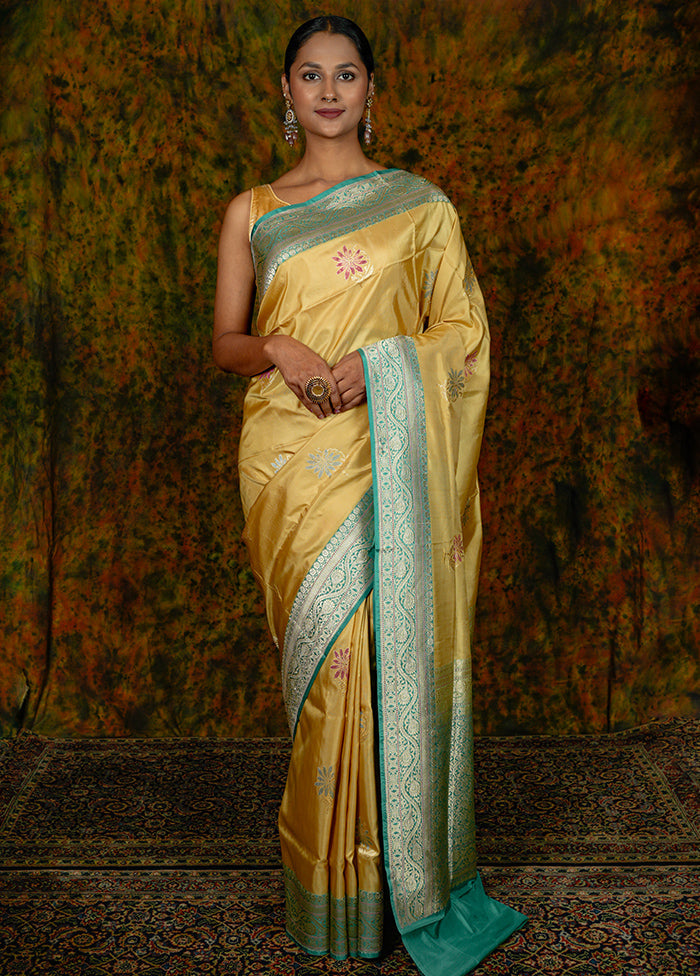 Gold Katan Pure Silk Saree With Blouse Piece