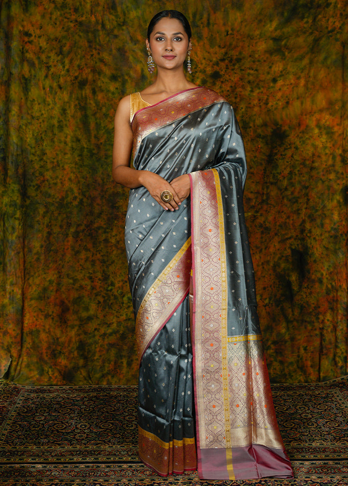 Grey Katan Pure Silk Saree With Blouse Piece