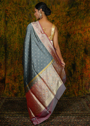 Grey Katan Pure Silk Saree With Blouse Piece