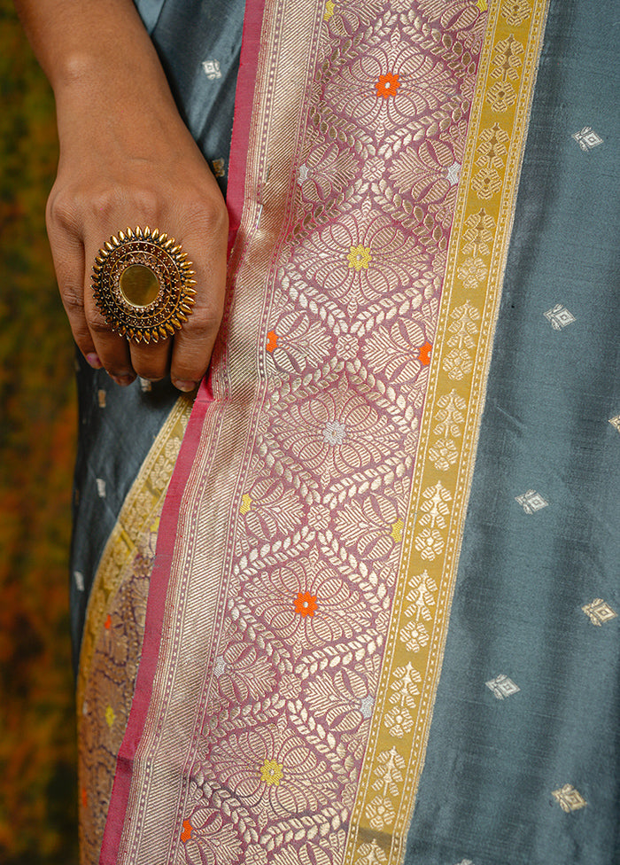 Grey Katan Pure Silk Saree With Blouse Piece