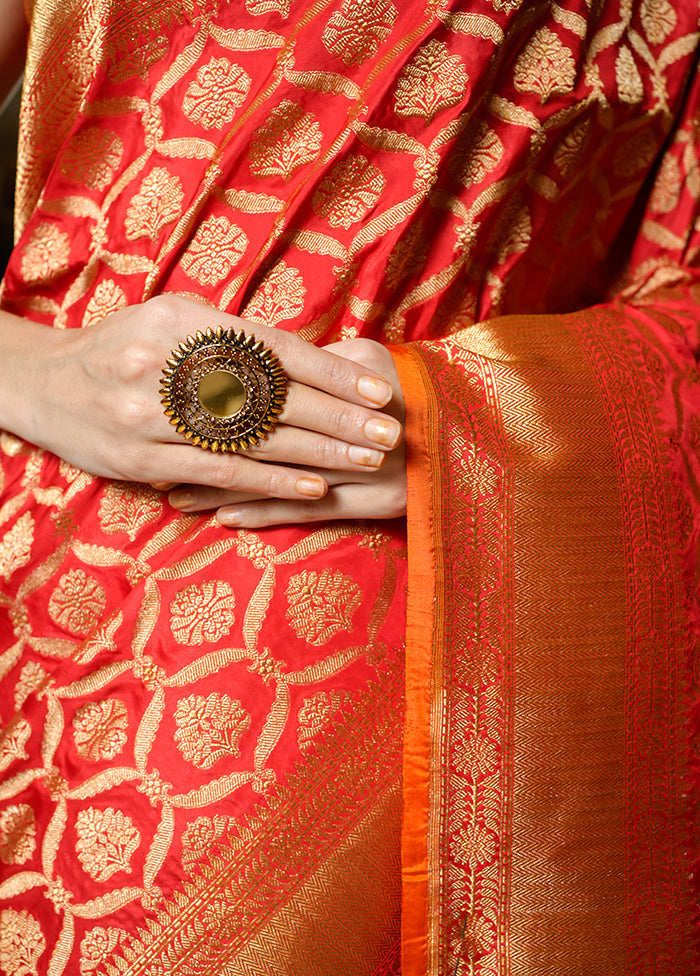 Red Katan Pure Silk Saree With Blouse Piece