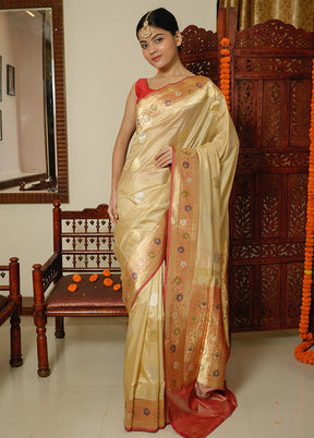 Cream Katan Pure Silk Saree With Blouse Piece