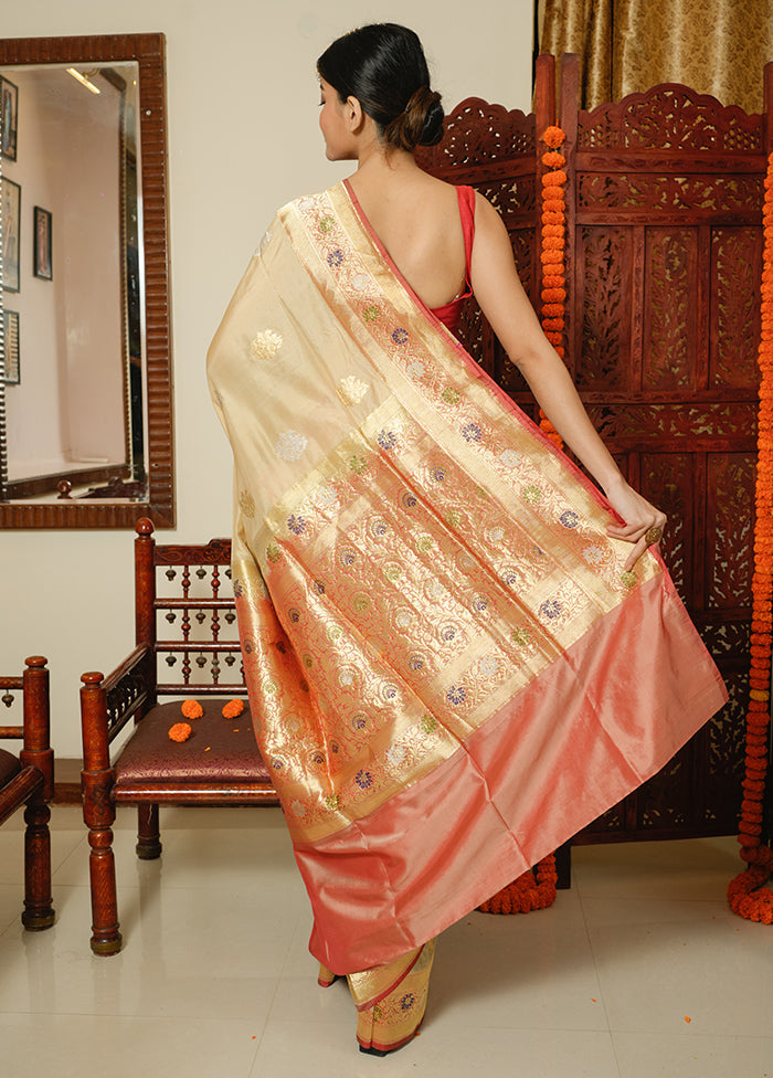 Cream Katan Pure Silk Saree With Blouse Piece