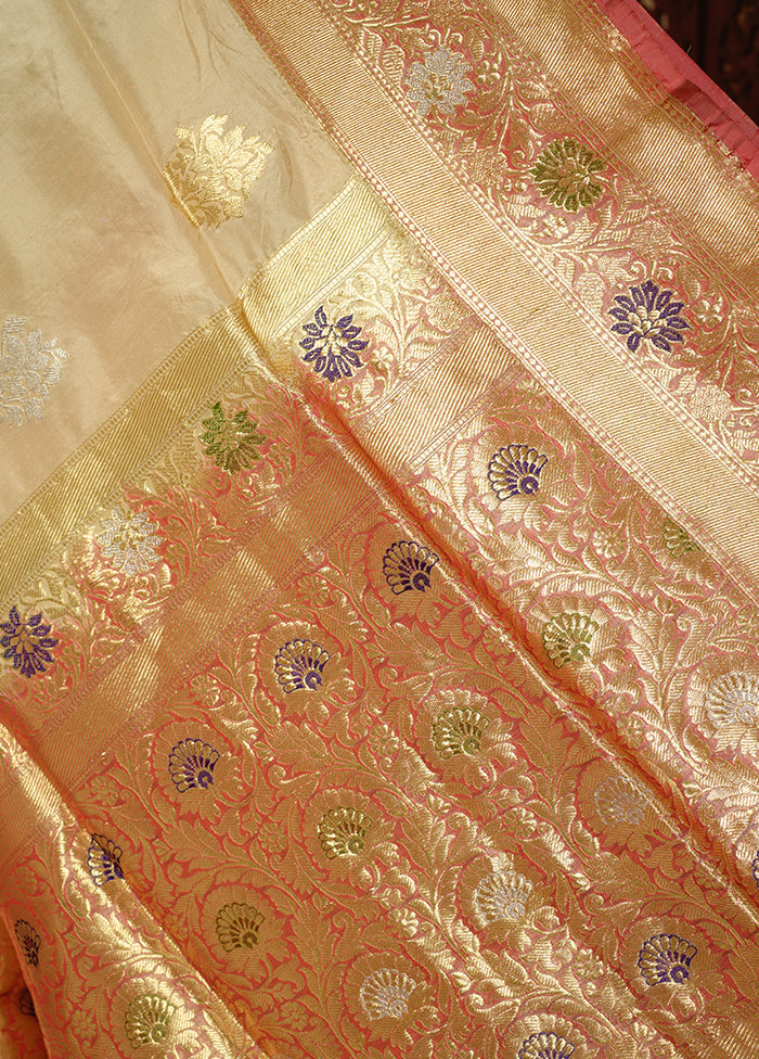 Cream Katan Pure Silk Saree With Blouse Piece