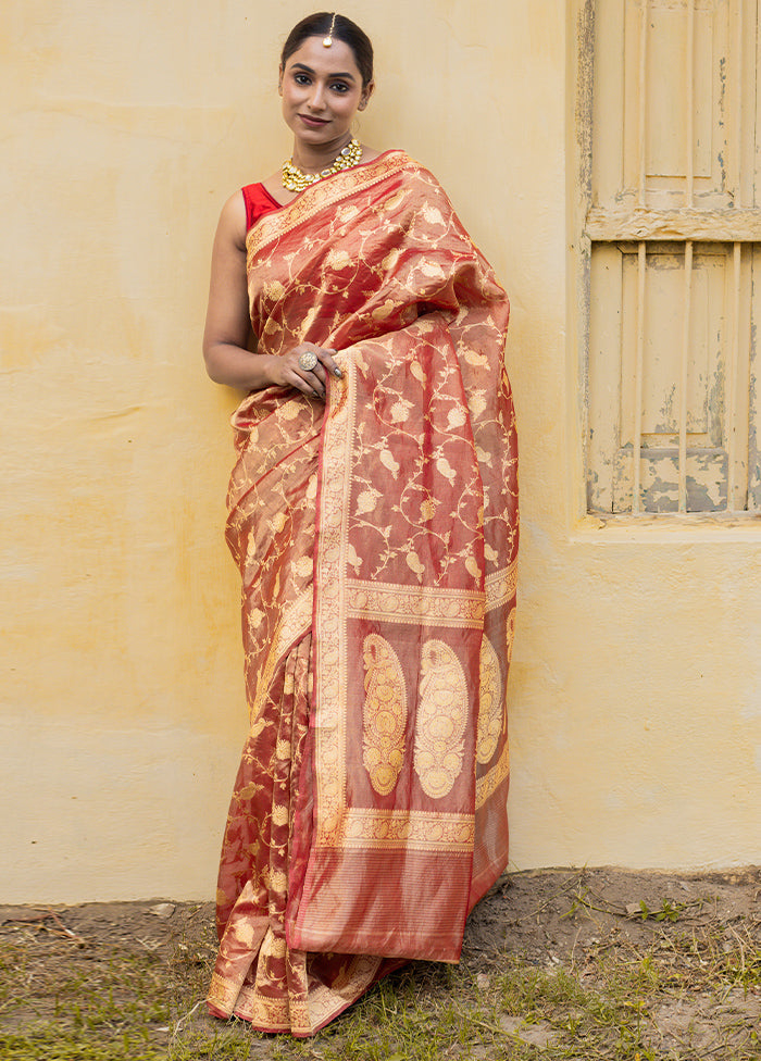 Maroon Pure Tissue Silk Saree With Blouse Piece