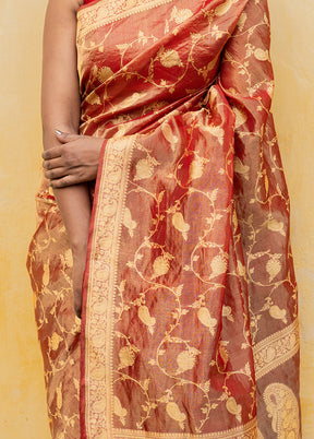 Maroon Pure Tissue Silk Saree With Blouse Piece