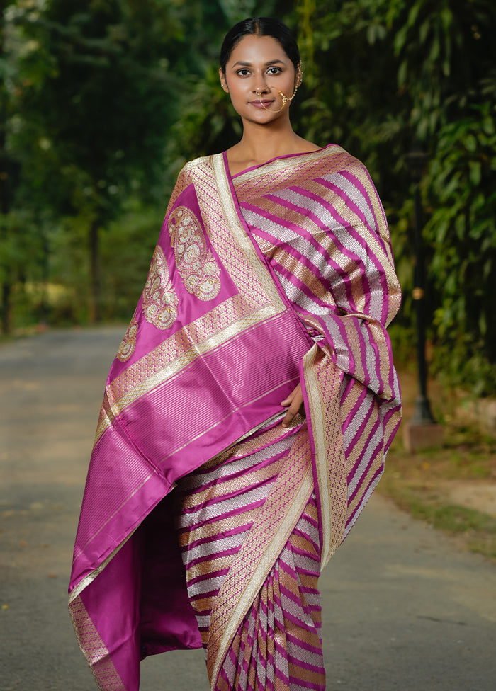 Lavender Katan Pure Silk Saree With Blouse Piece