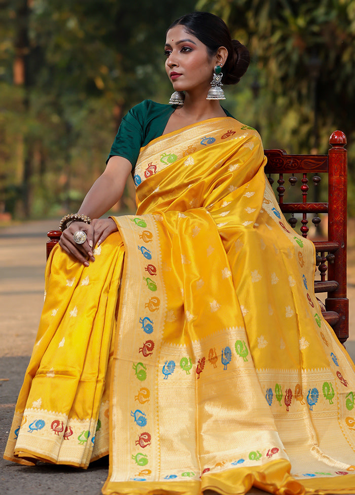 Yellow Katan Pure Silk Saree With Blouse Piece