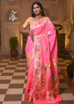 Pink Katan Pure Silk Saree With Blouse Piece