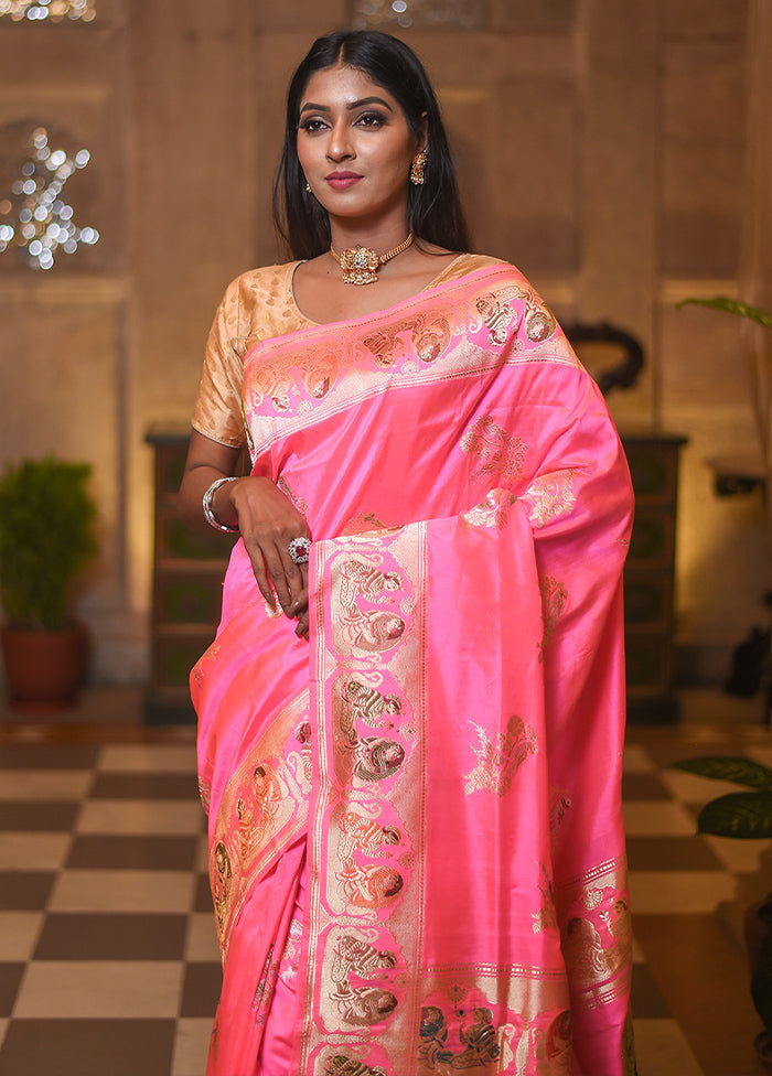 Pink Katan Pure Silk Saree With Blouse Piece