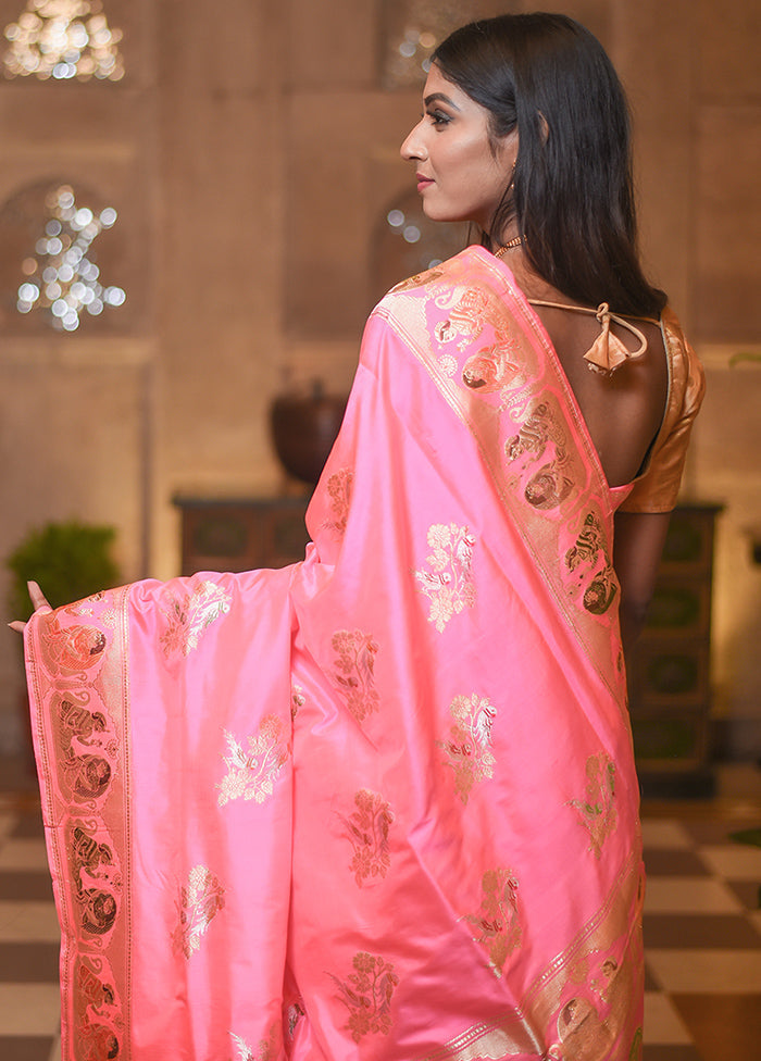 Pink Katan Pure Silk Saree With Blouse Piece