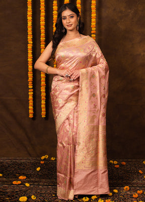 Peach Katan Pure Silk Saree With Blouse Piece