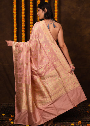 Peach Katan Pure Silk Saree With Blouse Piece