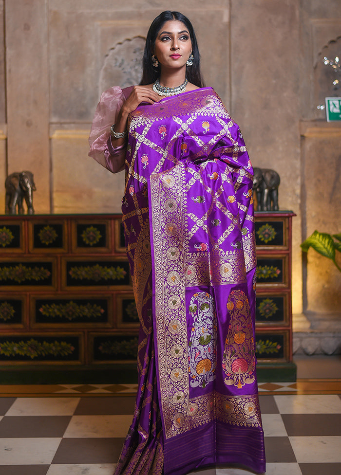 Purple Katan Pure Silk Saree With Blouse Piece