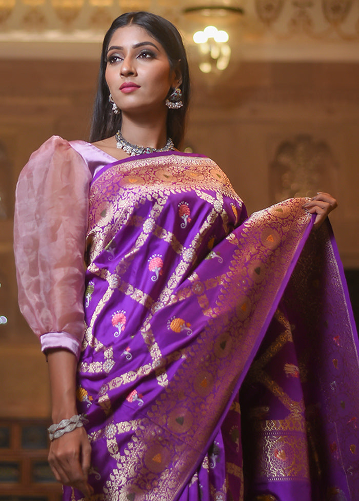 Purple Katan Pure Silk Saree With Blouse Piece