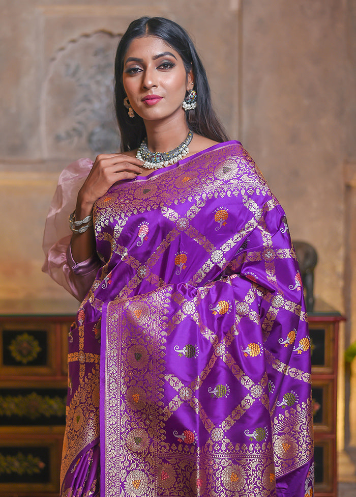 Purple Katan Pure Silk Saree With Blouse Piece