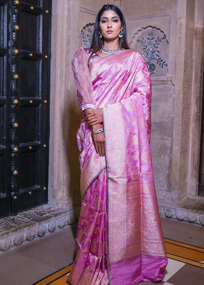 Lavender Katan Pure Silk Saree With Blouse Piece