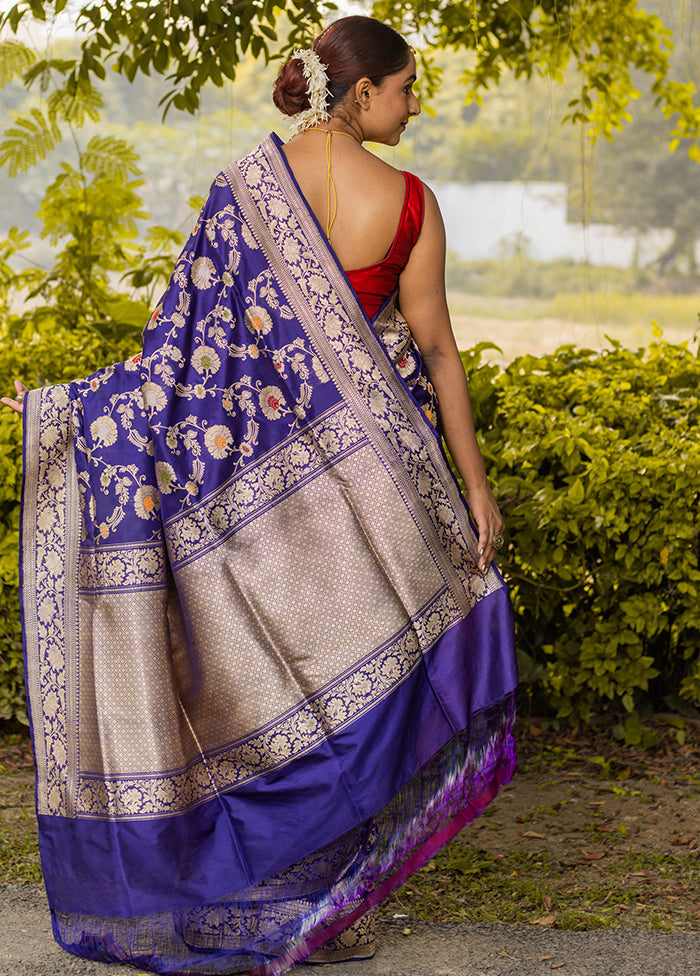 Royal Blue Katan Pure Silk Saree With Blouse Piece