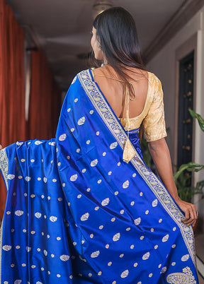 Blue Katan Pure Silk Saree With Blouse Piece