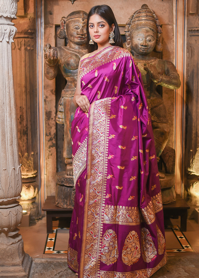 Purple Katan Pure Silk Saree With Blouse Piece