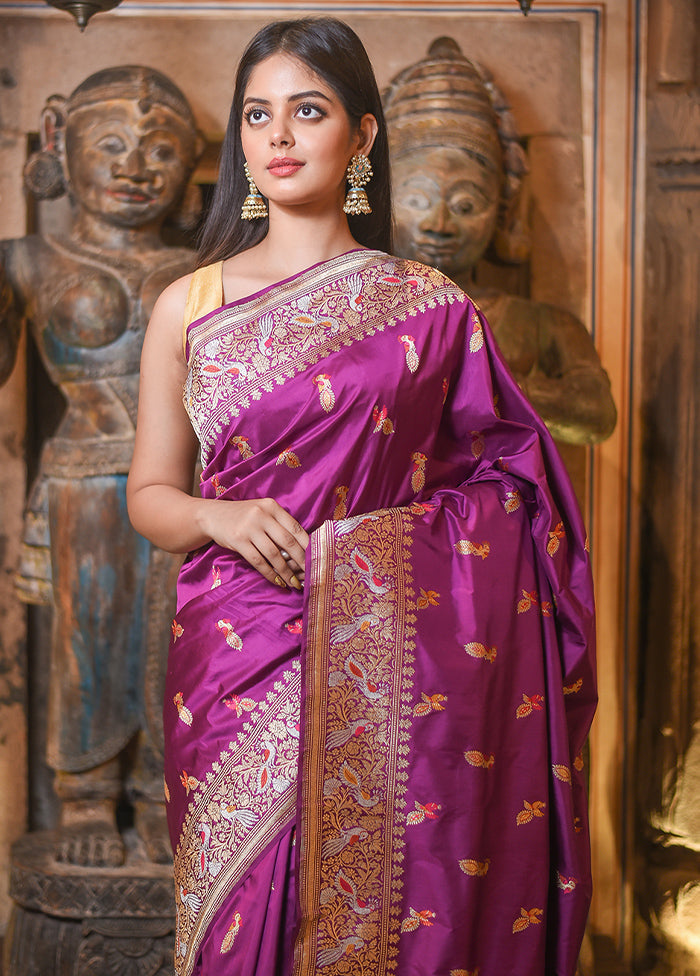 Purple Katan Pure Silk Saree With Blouse Piece