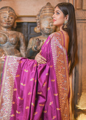 Purple Katan Pure Silk Saree With Blouse Piece