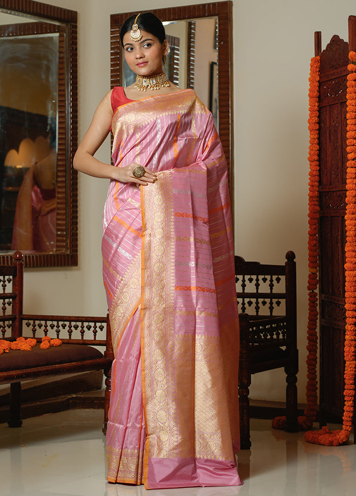 Pink Katan Pure Silk Saree With Blouse Piece