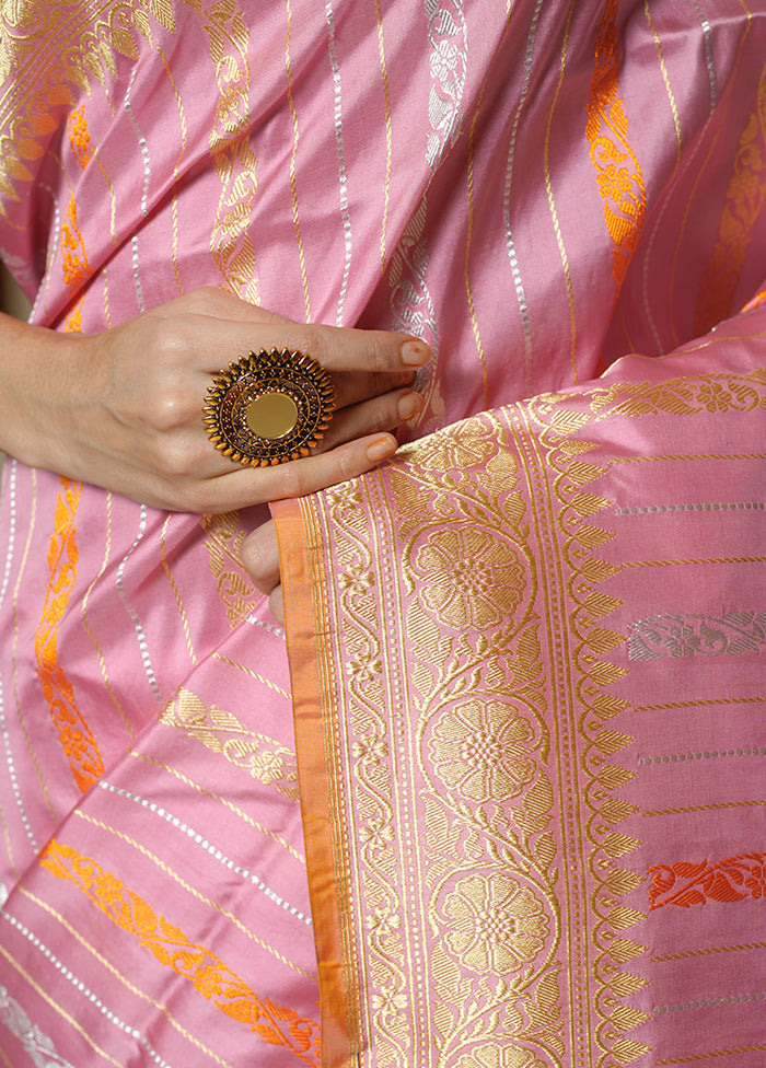 Pink Katan Pure Silk Saree With Blouse Piece