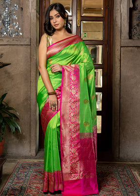 Parrot Green Katan Pure Silk Saree With Blouse Piece