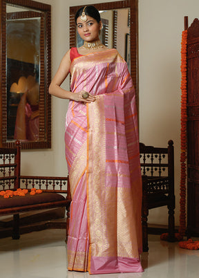 Pink Katan Pure Silk Saree With Blouse Piece