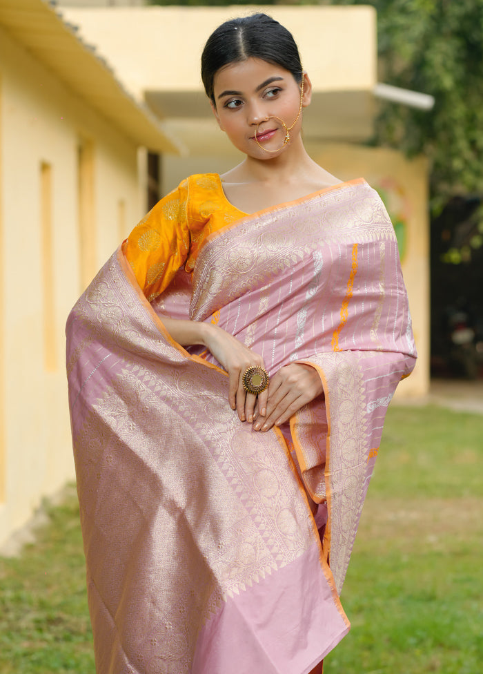 Pink Katan Pure Silk Saree With Blouse Piece