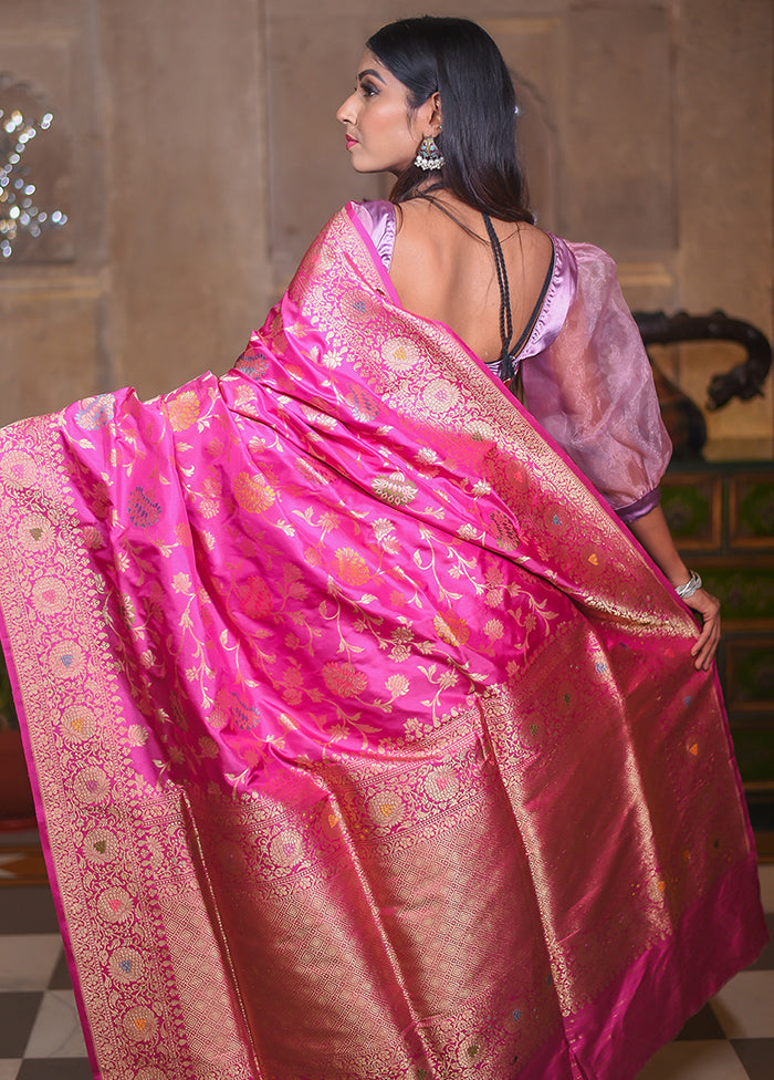 Pink Katan Pure Silk Saree With Blouse Piece