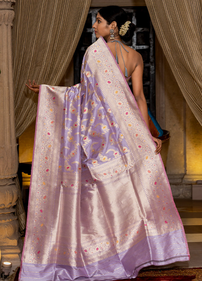 Lavender Katan Pure Silk Saree With Blouse Piece