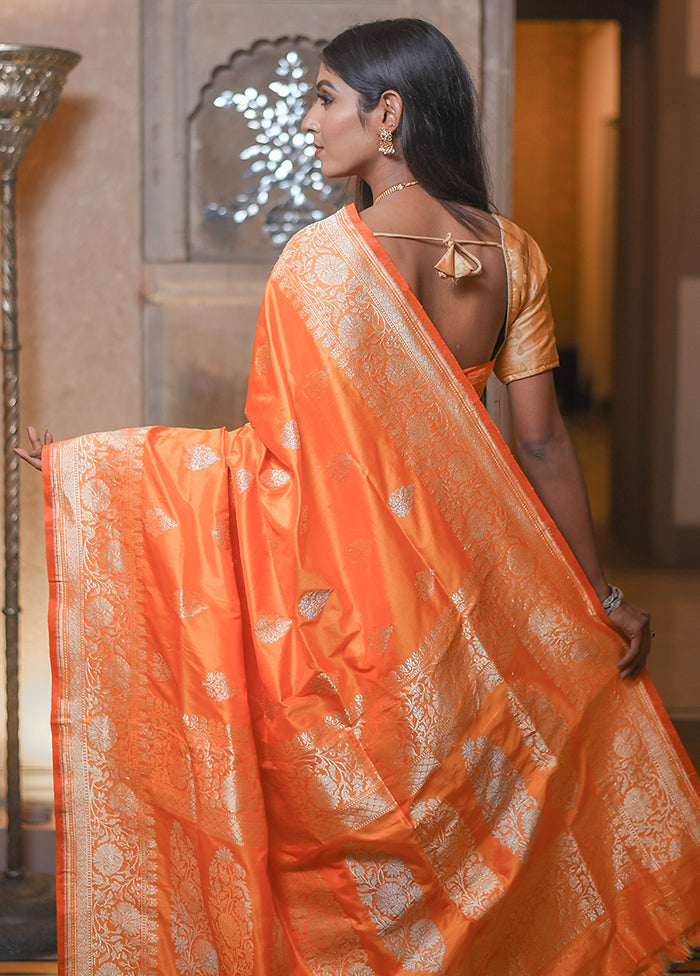 Orange Katan Pure Silk Saree With Blouse Piece