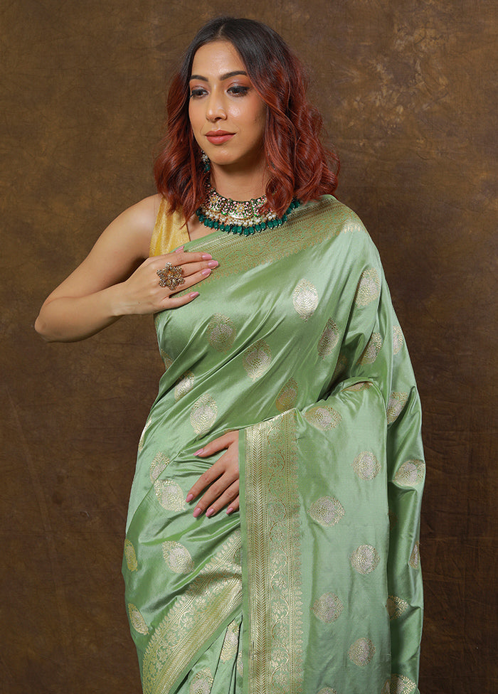 Pista Green Katan Pure Silk Saree With Blouse Piece