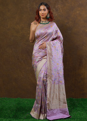 Lavender Katan Pure Silk Saree With Blouse Piece